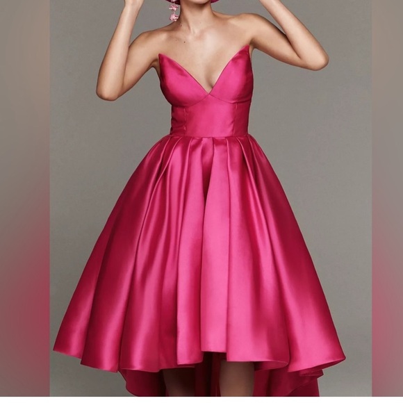 Hutch Sabrina Strapless V-Neck Pleated High-Low Gown - Picture 1 of 17